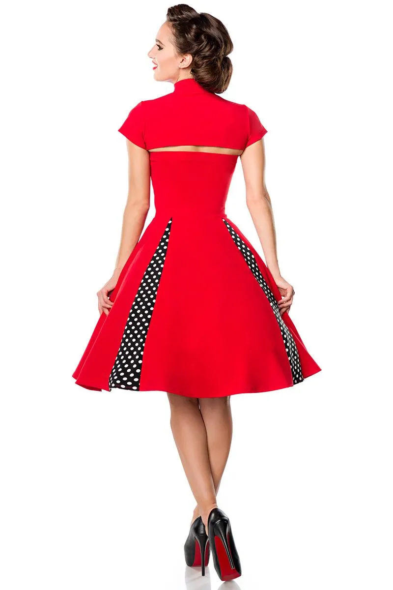 Vintage-Kleid mit Bolero rot/schwarz/weiß XXS