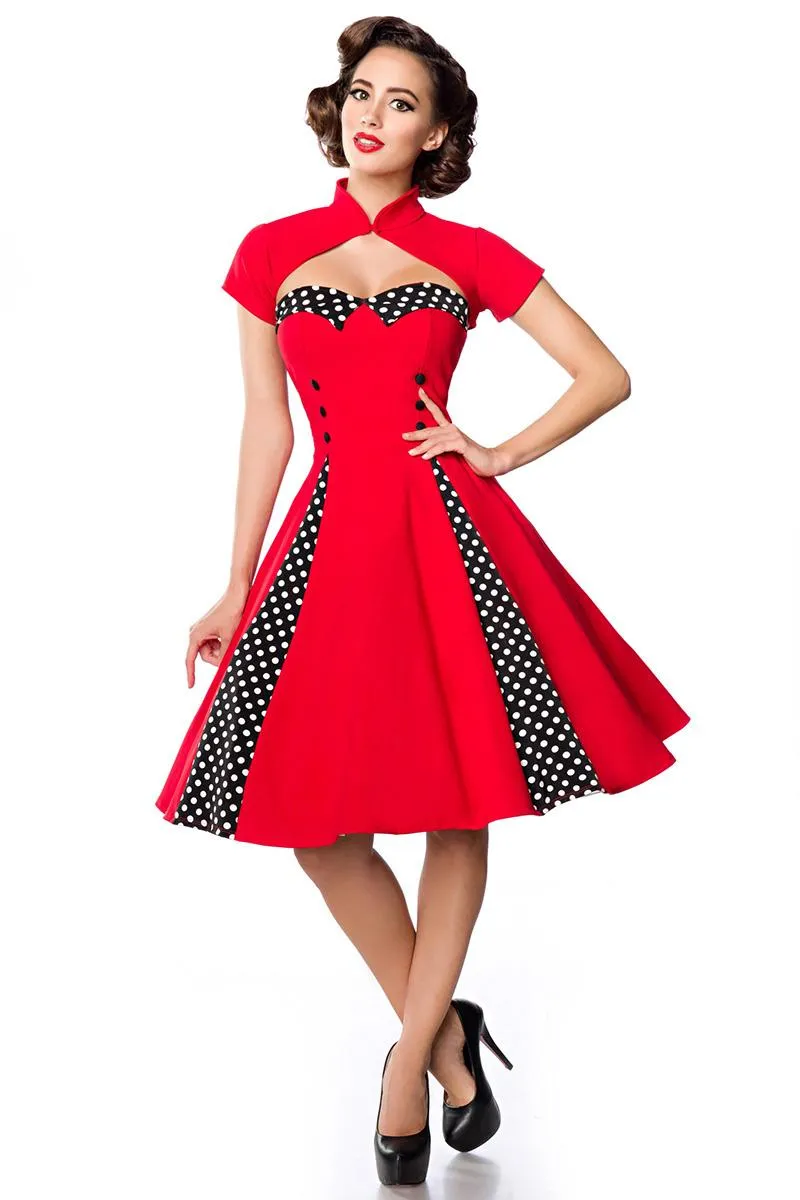 Vintage-Kleid mit Bolero rot/schwarz/weiß XXS