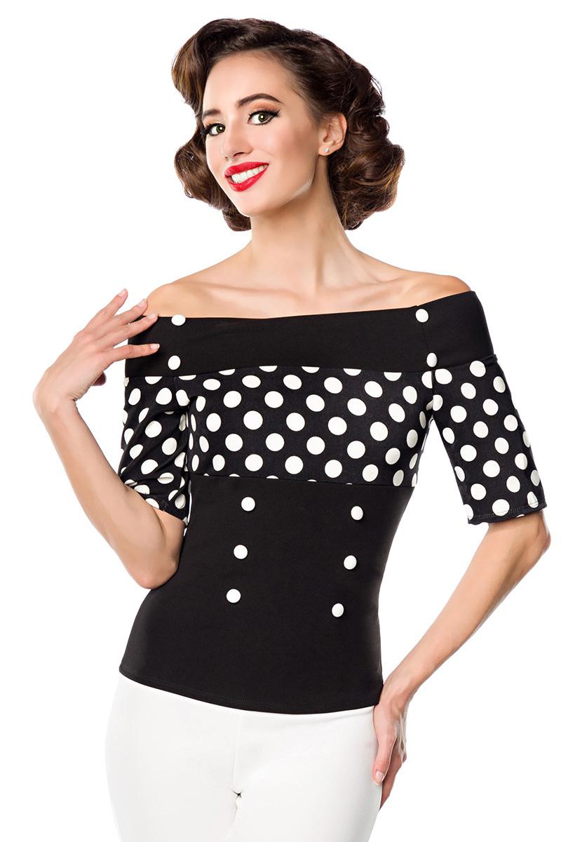 Jersey-Top schwarz/weiß/dots S