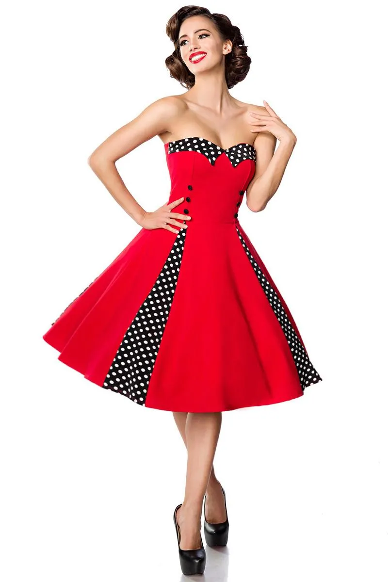 Vintage-Kleid mit Bolero rot/schwarz/weiß XXS