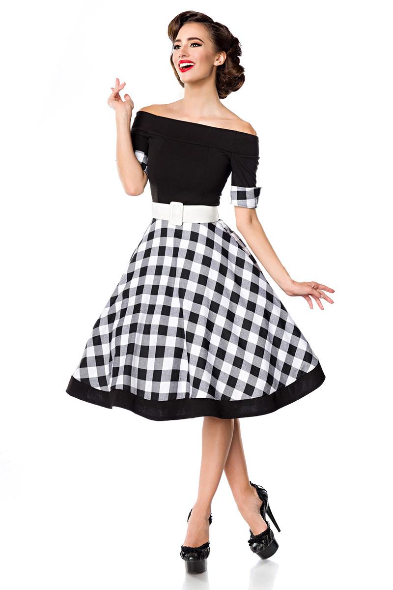 schulterfreies Swing-Kleid schwarz/weiß XS