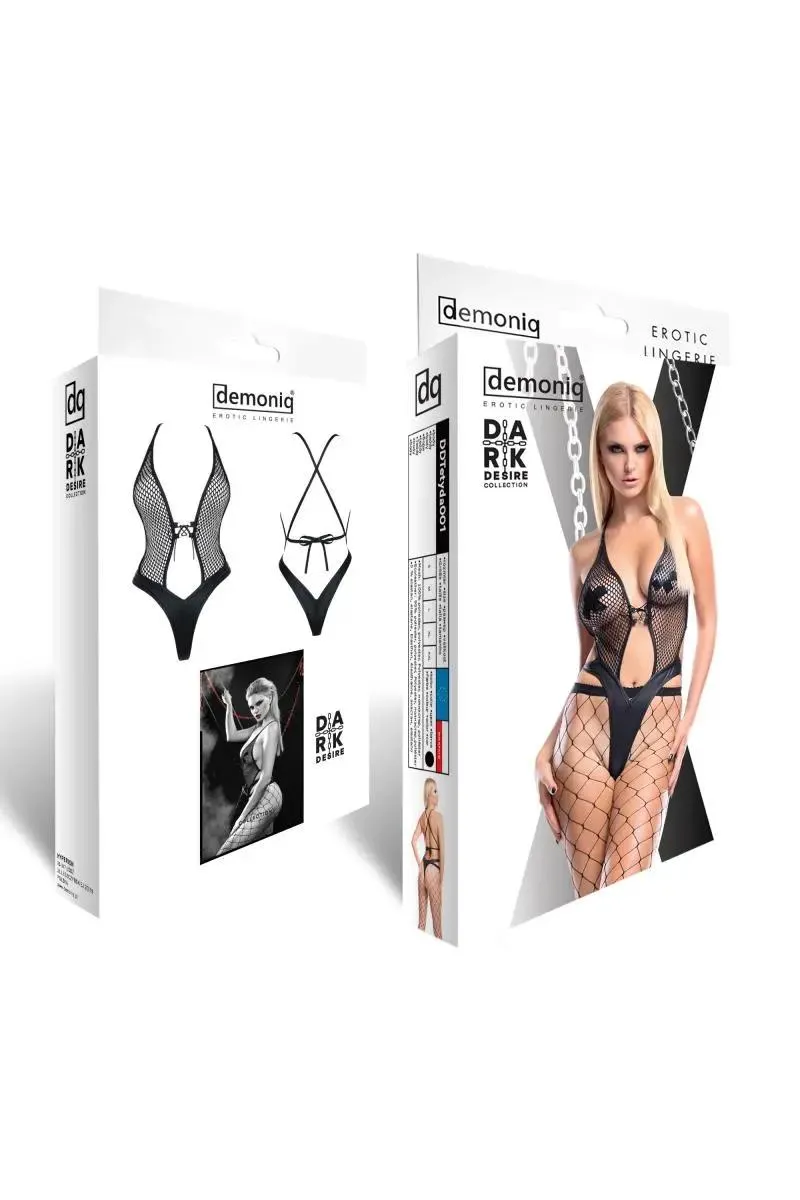 schwarzer Body DDTetyda001 + Netzstrumpfhose - XXL