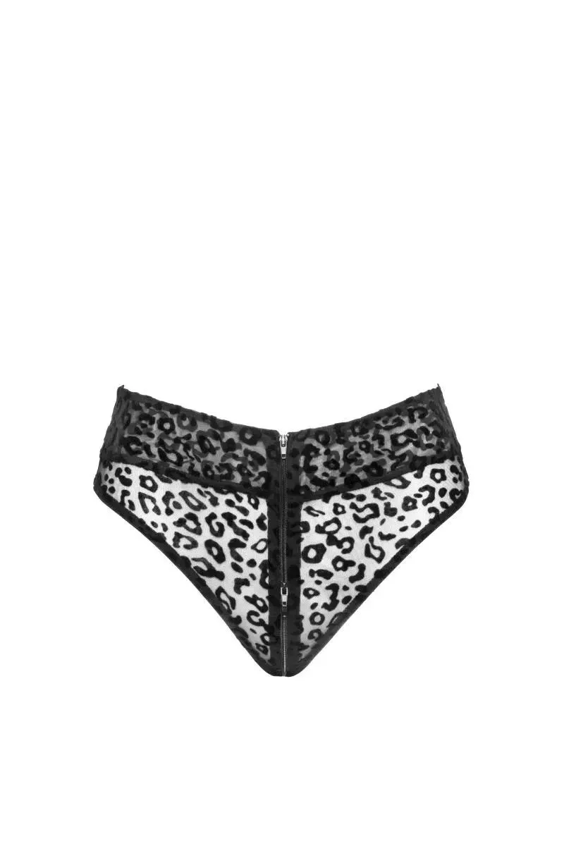 F290 Panty aus Leopardenflock mit Reißverschluss- 3XL